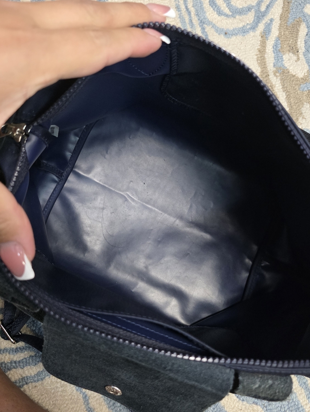 Longchamp Navy Le Pliage Top-Handle Nylon Tote - Picture 7 of 10